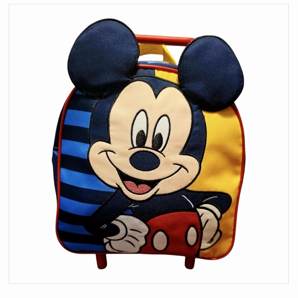Disney Mickey Mouse Toddler Wheels Rolling Backpack - Navy and Yellow